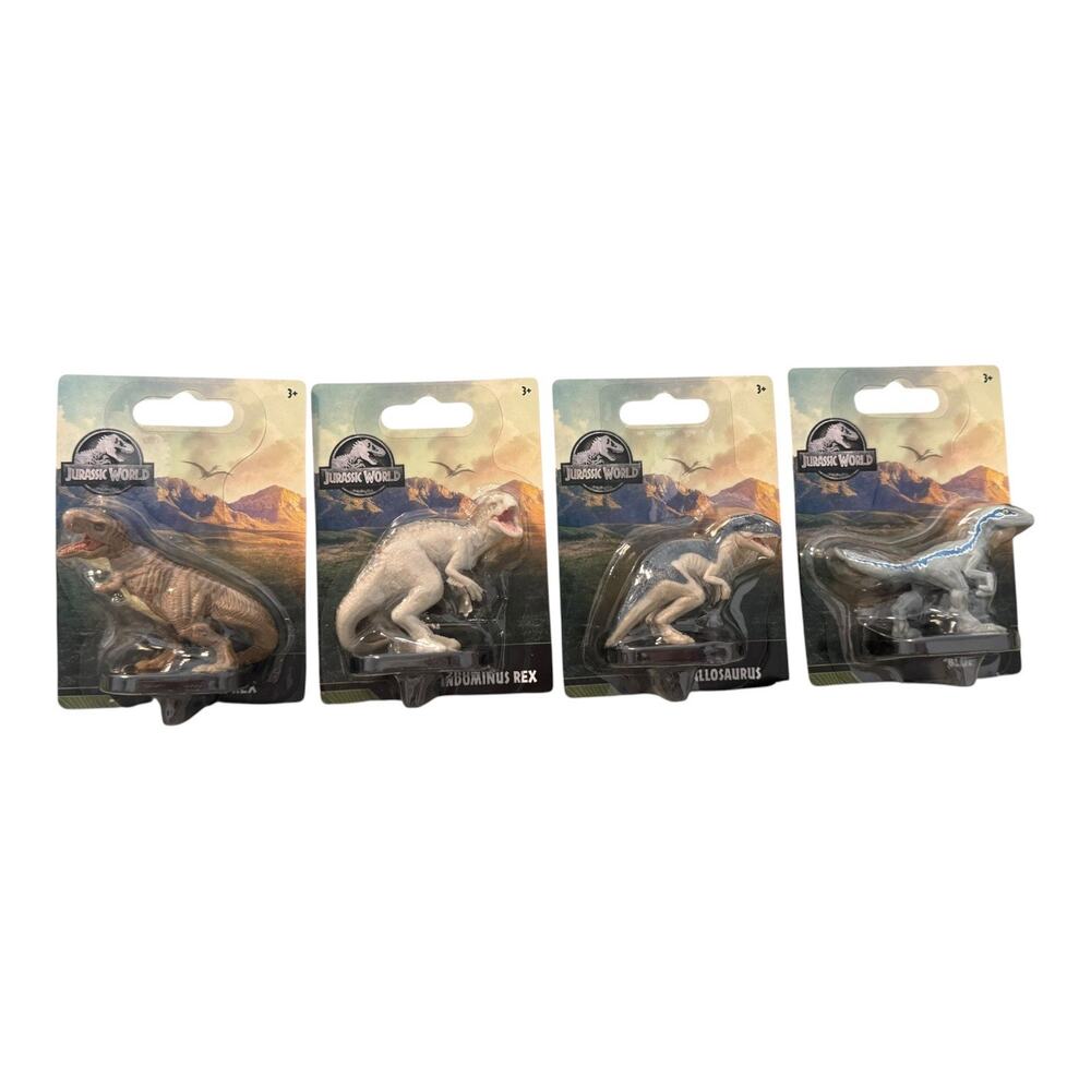 Jurassic World Dinosaur Figure 4pc Set T-Rex Indominus Rex Allosaurus Blue NEW